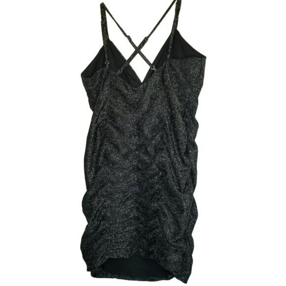 Wild Fable Black Bodycon Dress Metallic silver adjustable straps ruching size XL - Picture 2 of 13